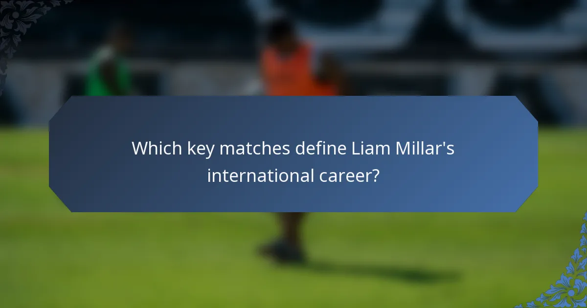 Which key matches define Liam Millar's international career?